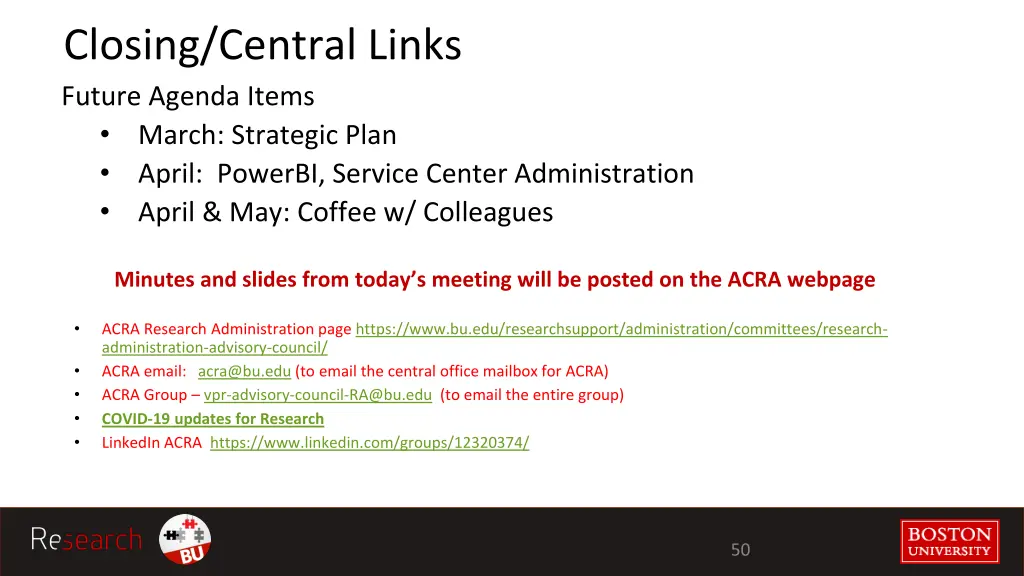 closing central links future agenda items march