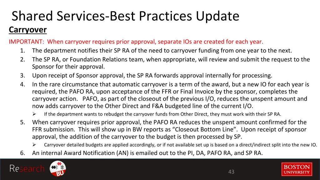 shared services best practices update carryover