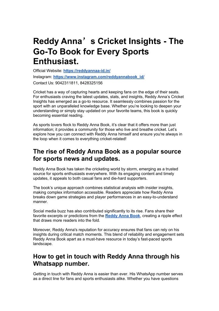 reddy anna go to book for every sports enthusiast