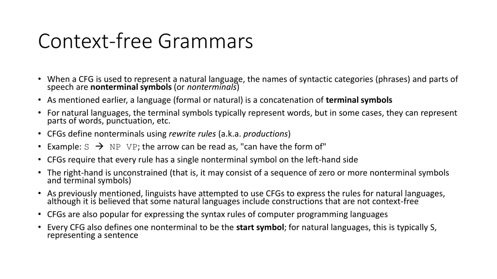 context free grammars