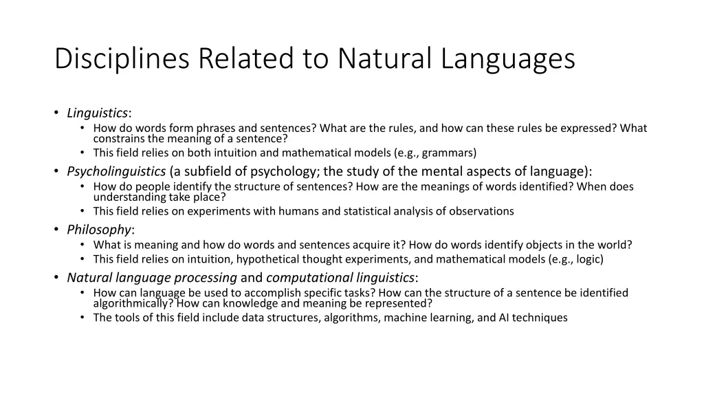 disciplines related to natural languages