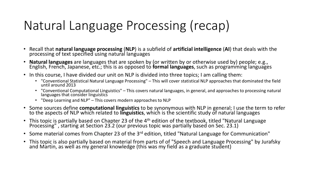 natural language processing recap