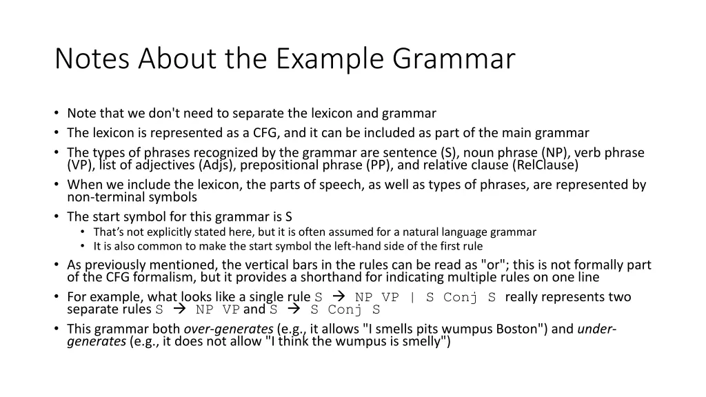 notes about the example grammar