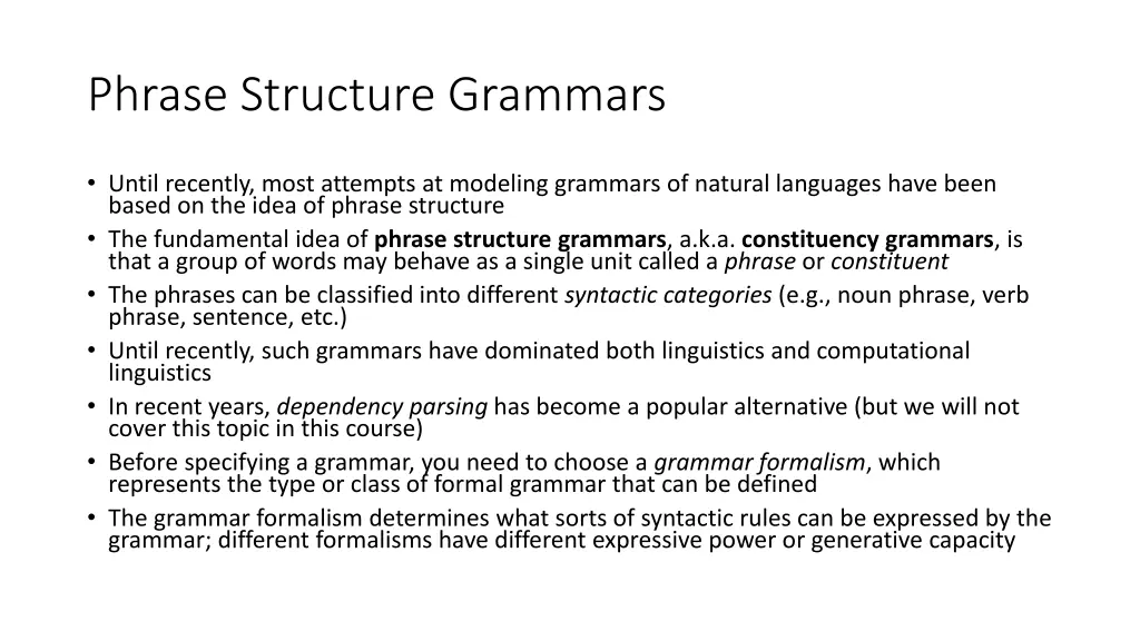 phrase structure grammars