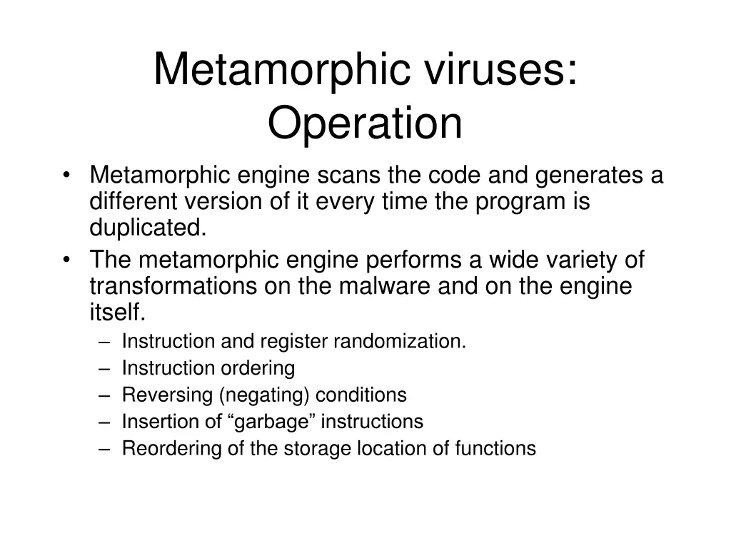 metamorphic viruses operation metamorphic engine