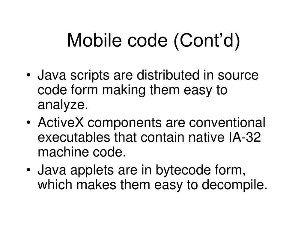 mobile code cont d