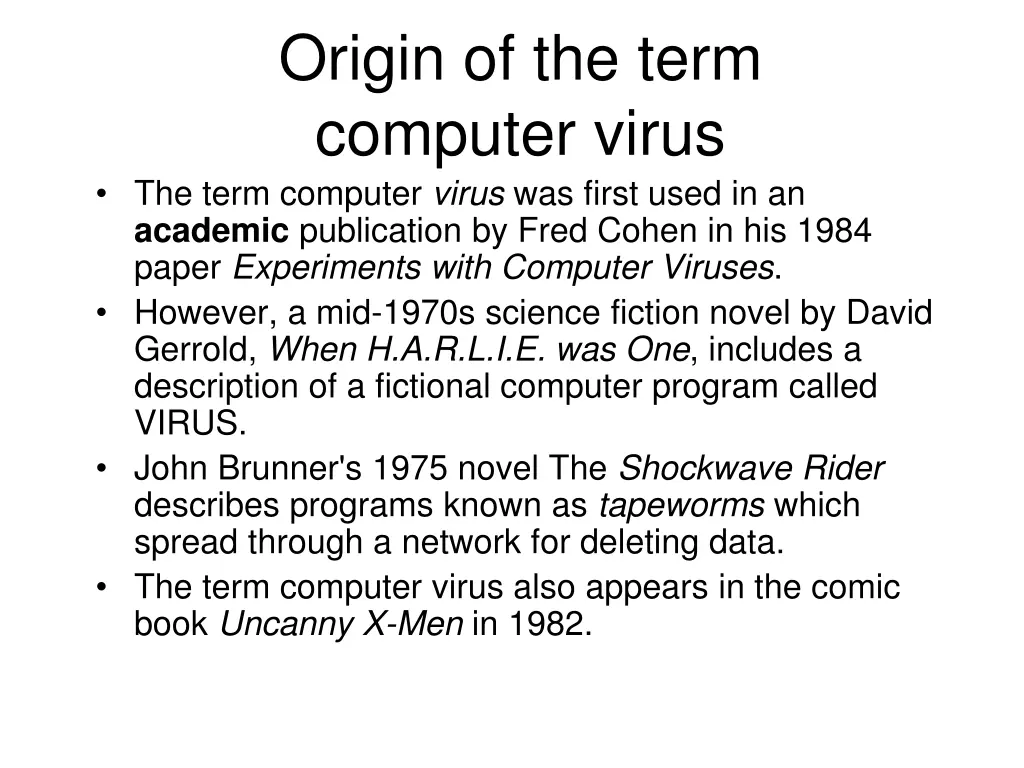 origin of the term computer virus the term