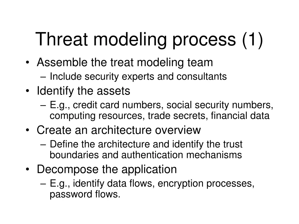 threat modeling process 1 assemble the treat