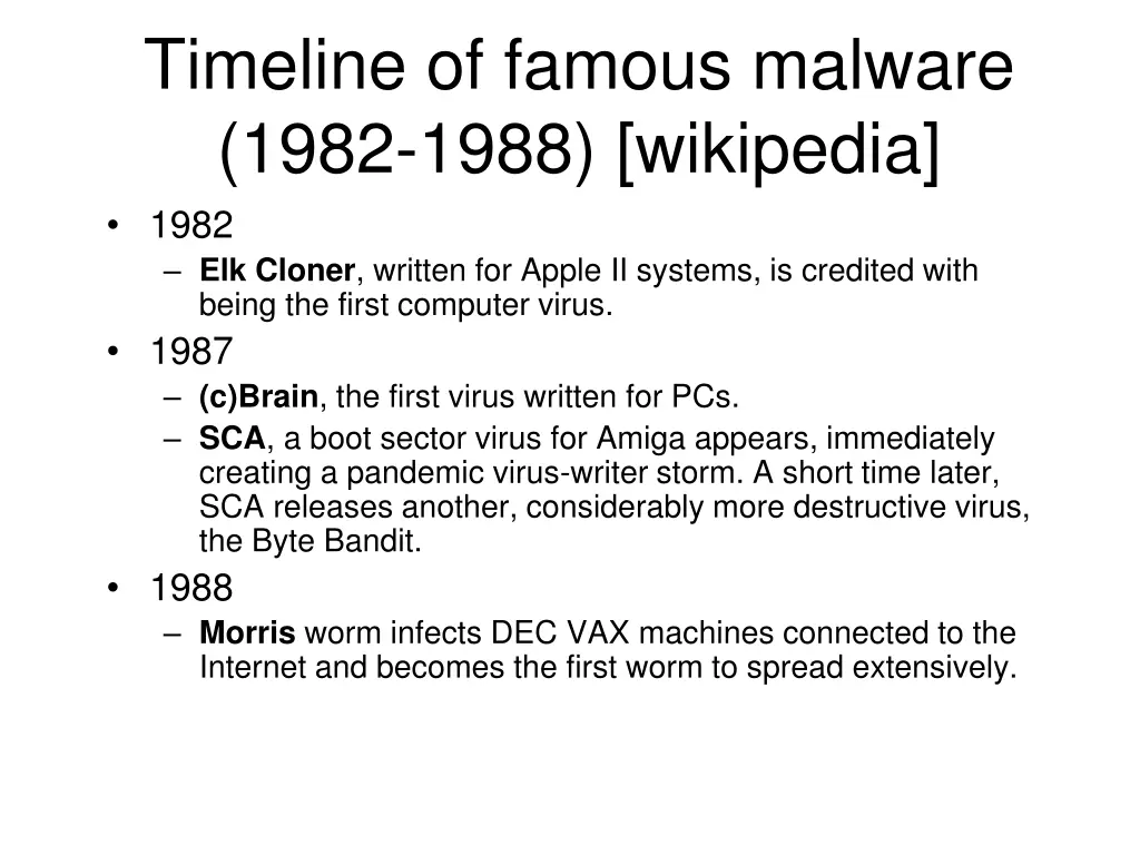 timeline of famous malware 1982 1988 wikipedia