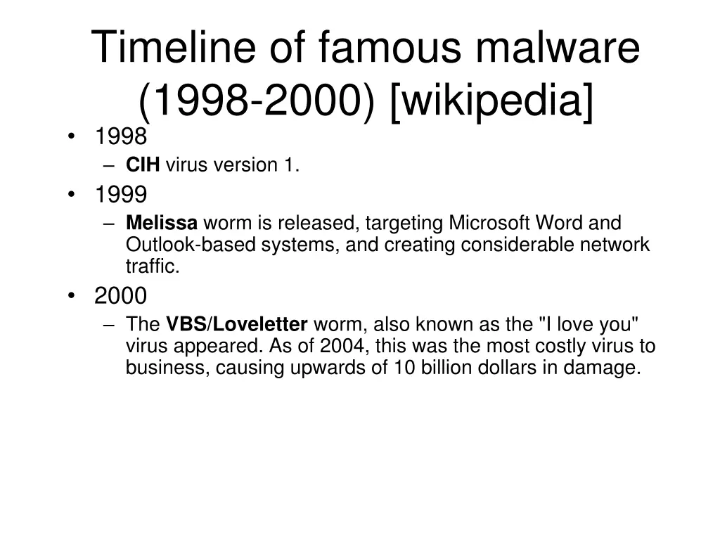 timeline of famous malware 1998 2000 wikipedia