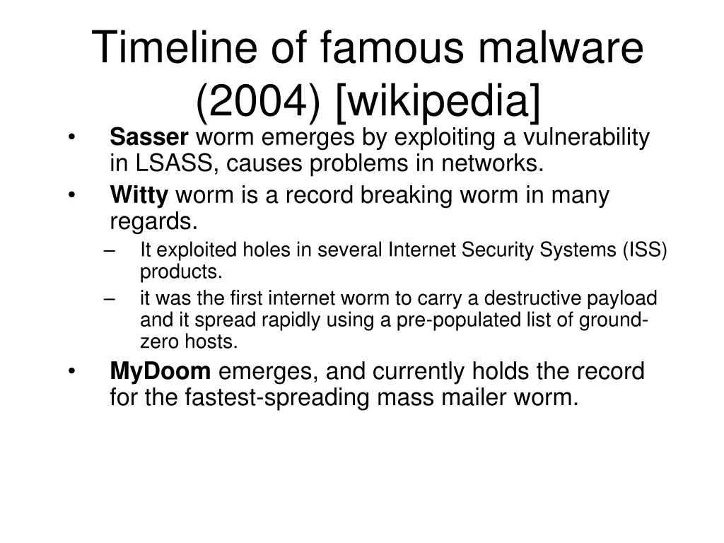 timeline of famous malware 2004 wikipedia sasser