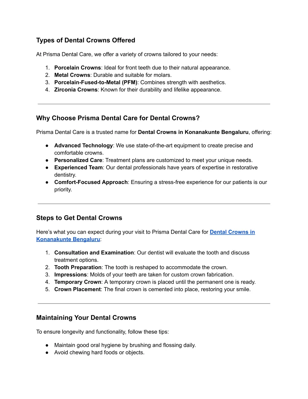 types of dental crowns offered