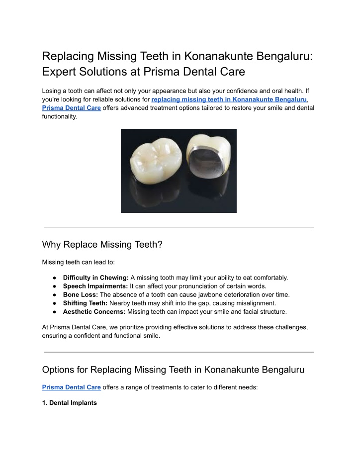 replacing missing teeth in konanakunte bengaluru