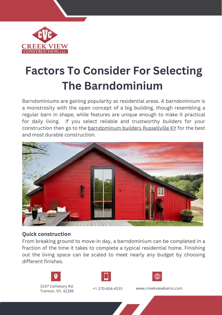 factors to consider for selecting the barndominium