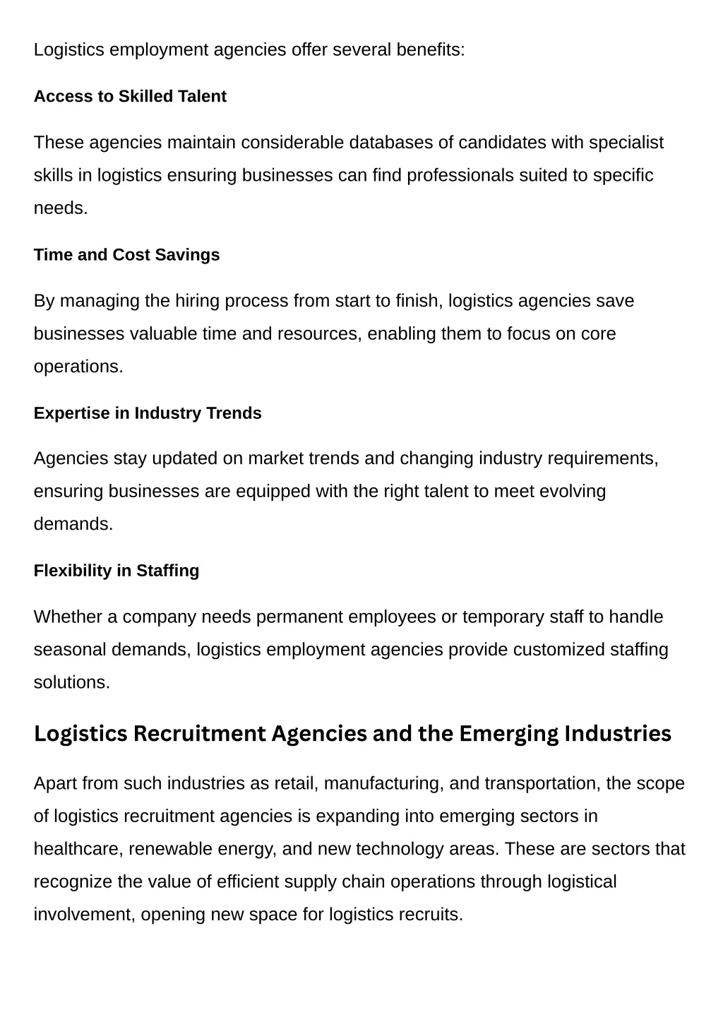 logistics employment agencies offer several