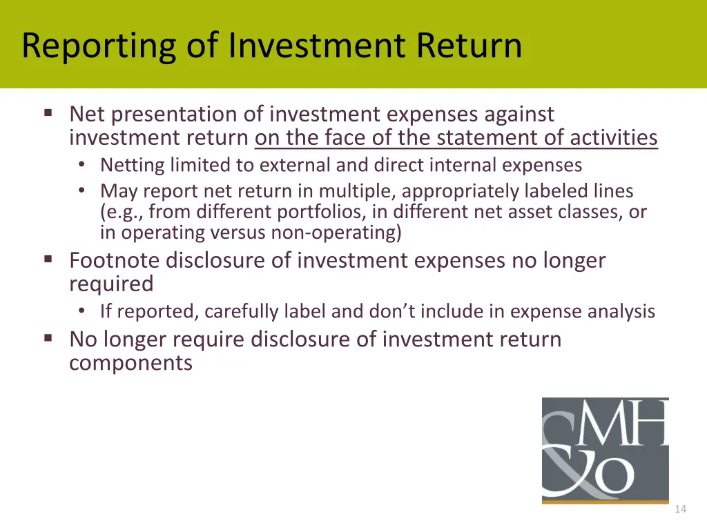 reporting of investment return