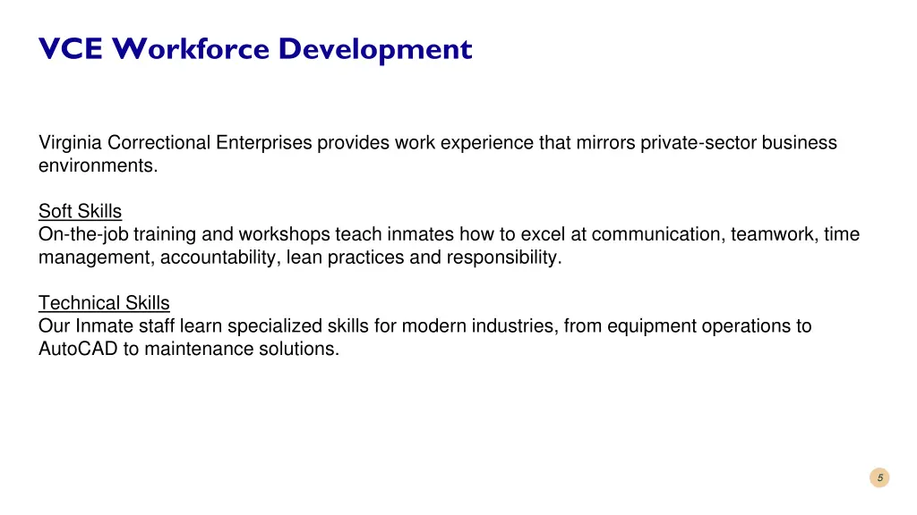 vce workforce development