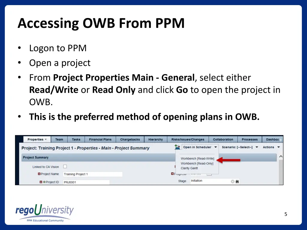 accessing owb from ppm