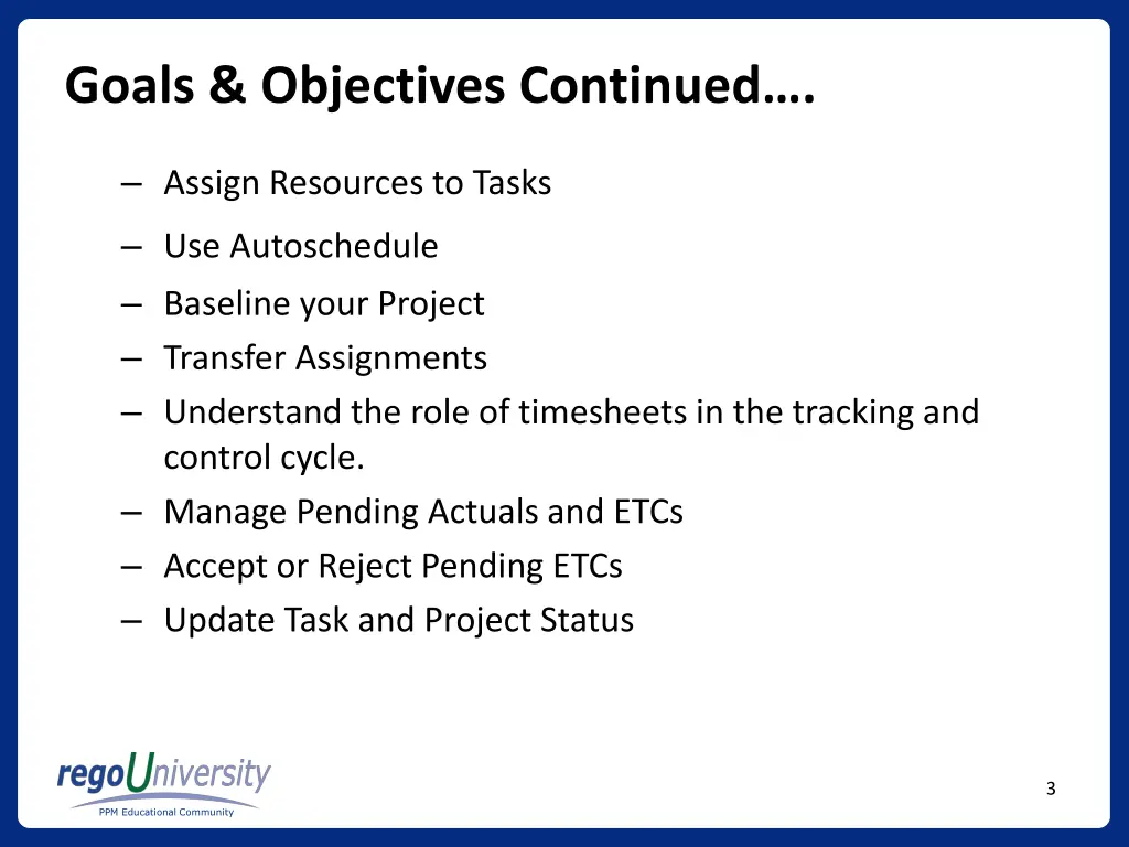 goals objectives continued