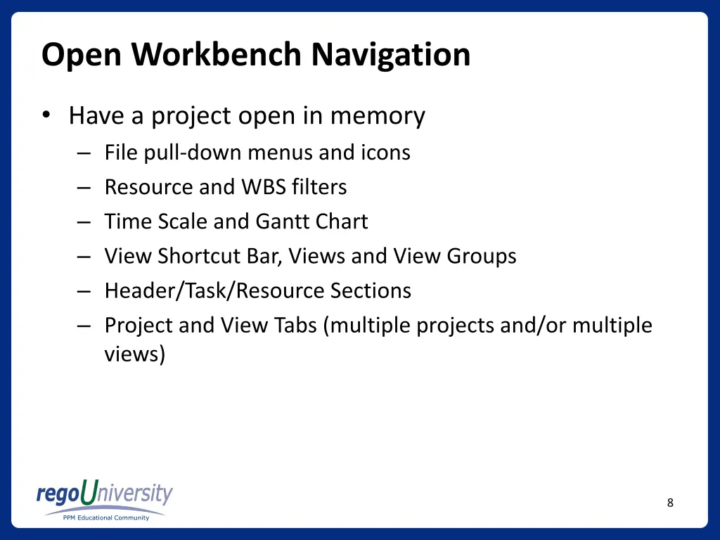 open workbench navigation