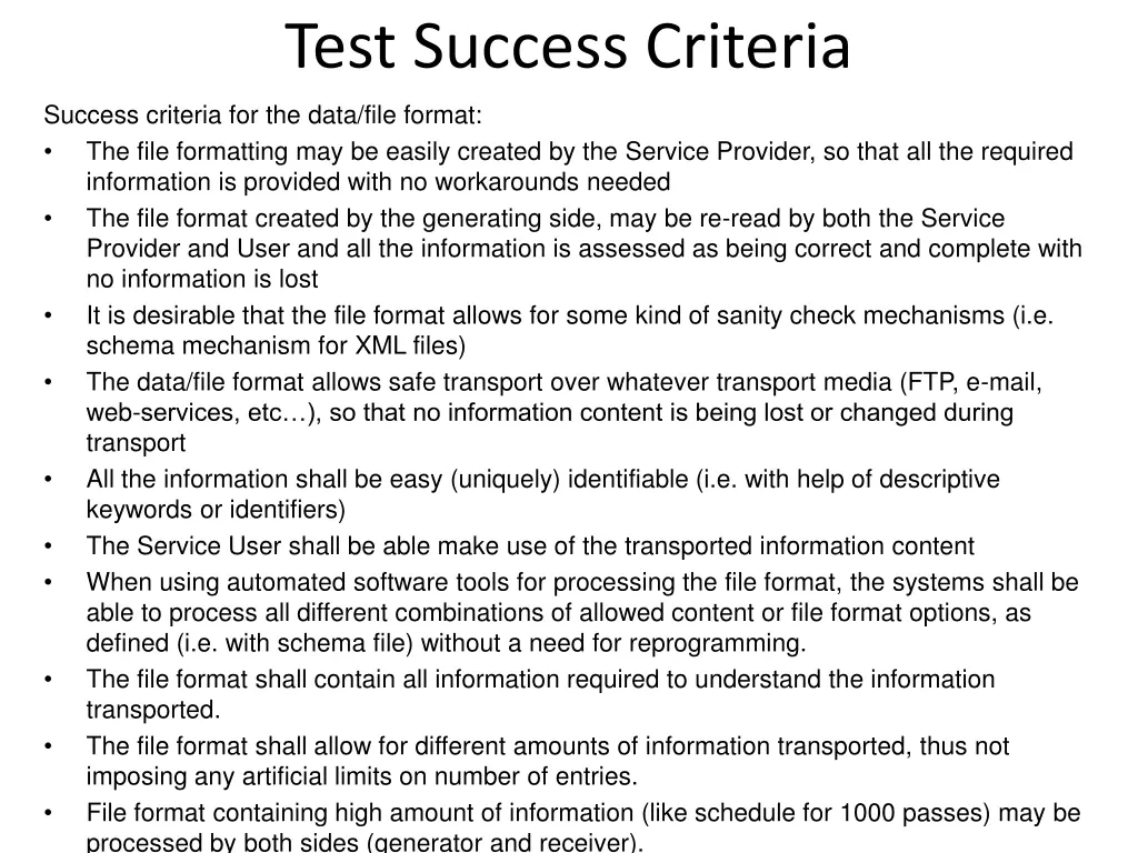 test success criteria