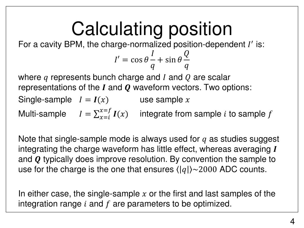 calculating position for a cavity bpm the charge