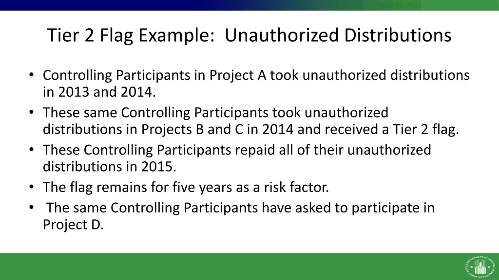 tier 2 flag example unauthorized distributions