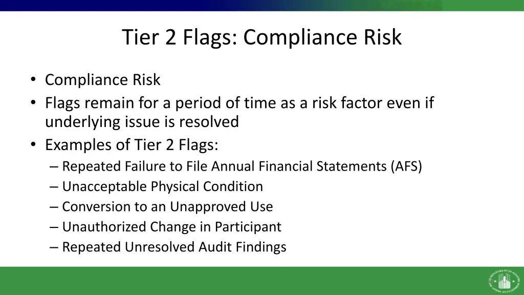 tier 2 flags compliance risk