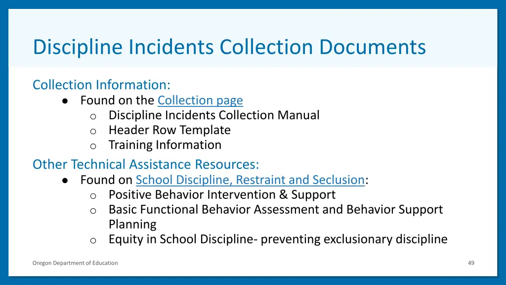 discipline incidents collection documents