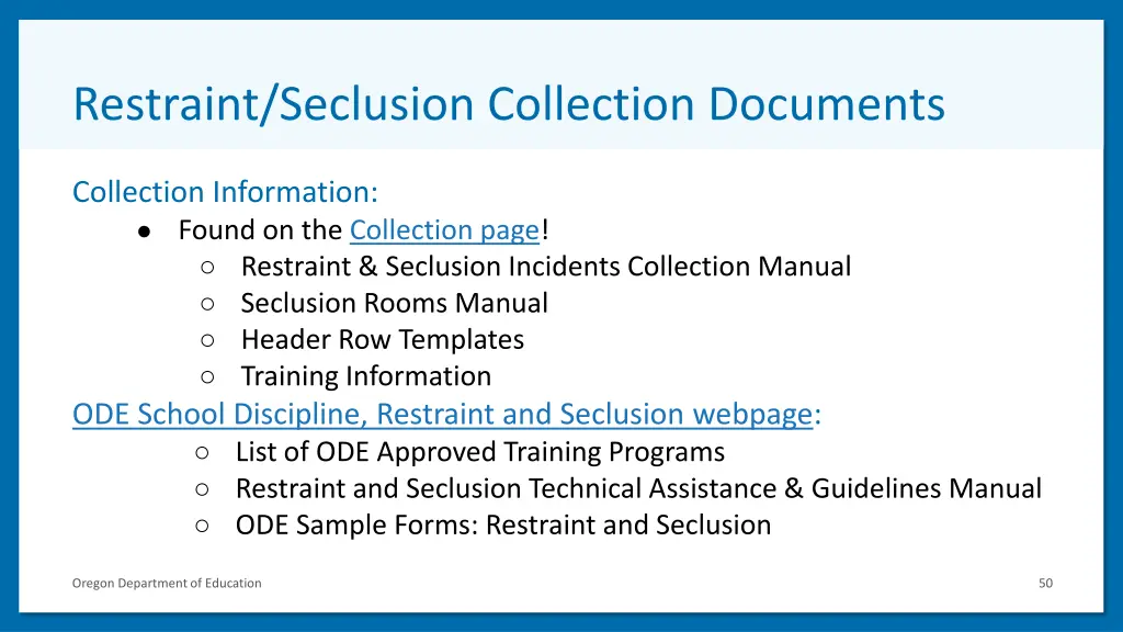 restraint seclusion collection documents