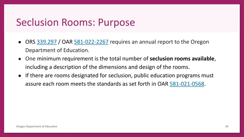 seclusion rooms purpose