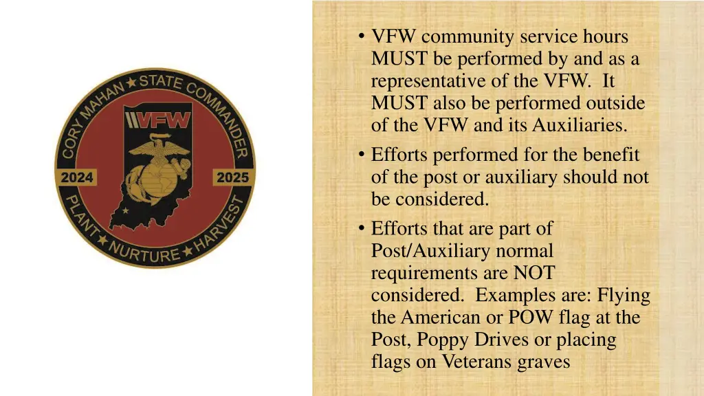 vfw community service hours must be performed