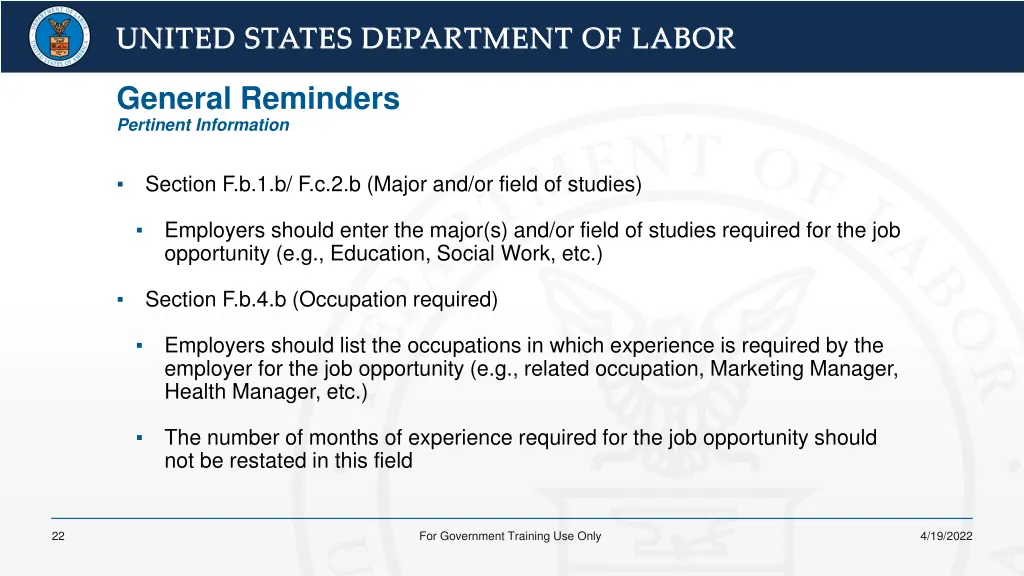 united states department of labor united states 18