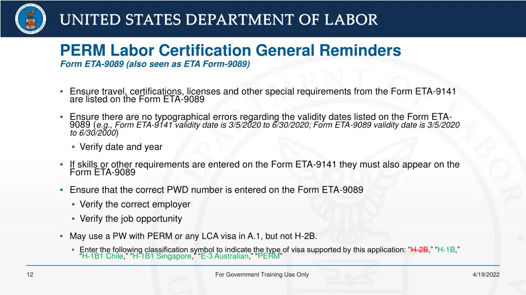 united states department of labor united states 9