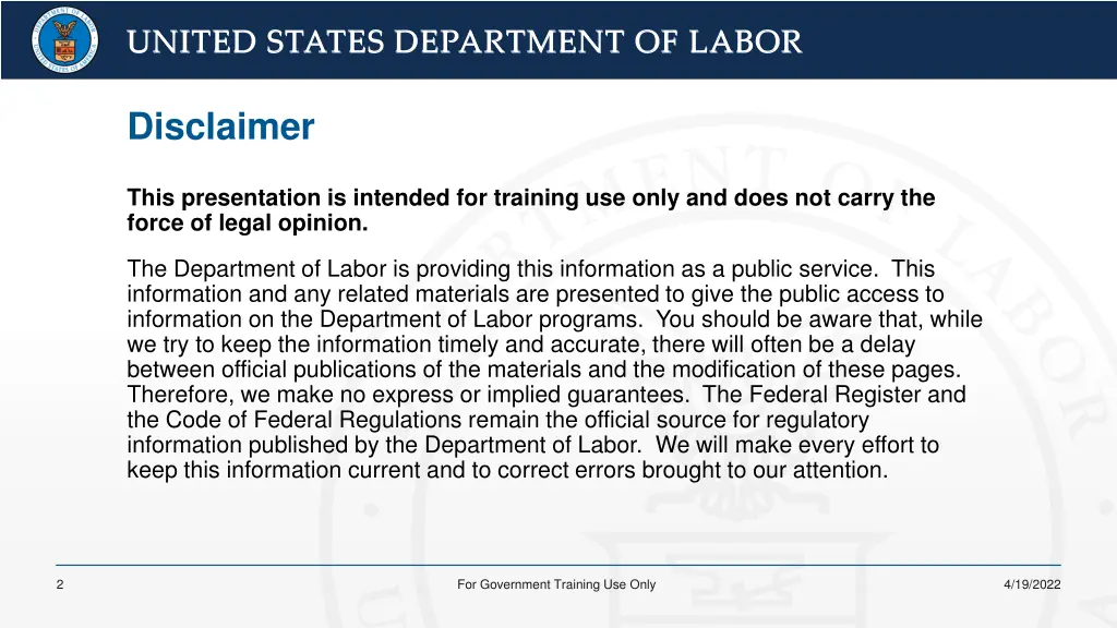 united states department of labor united states