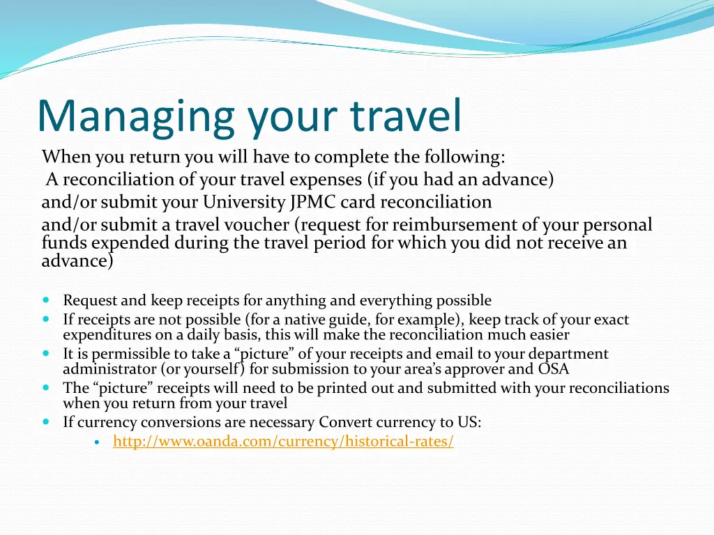 managing your travel when you return you will