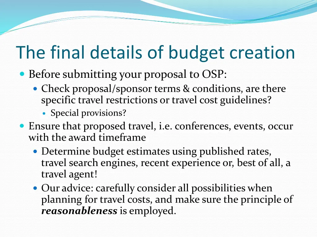 the final details of budget creation before