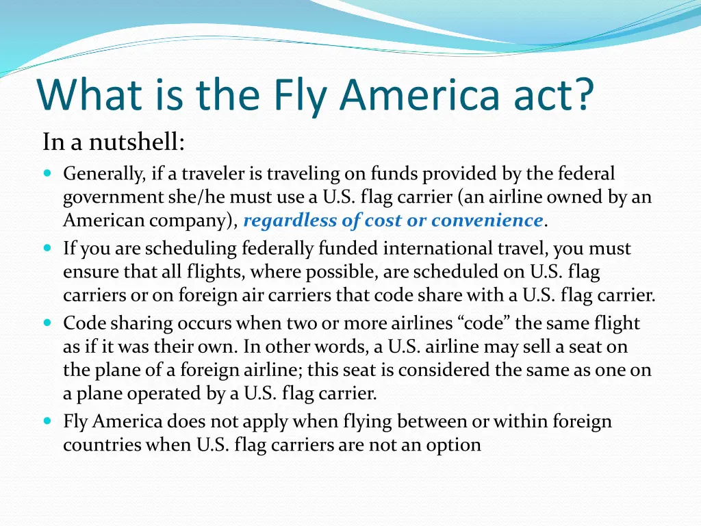 what is the fly america act in a nutshell