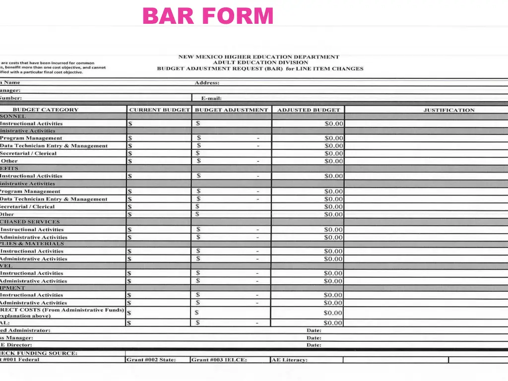 bar form