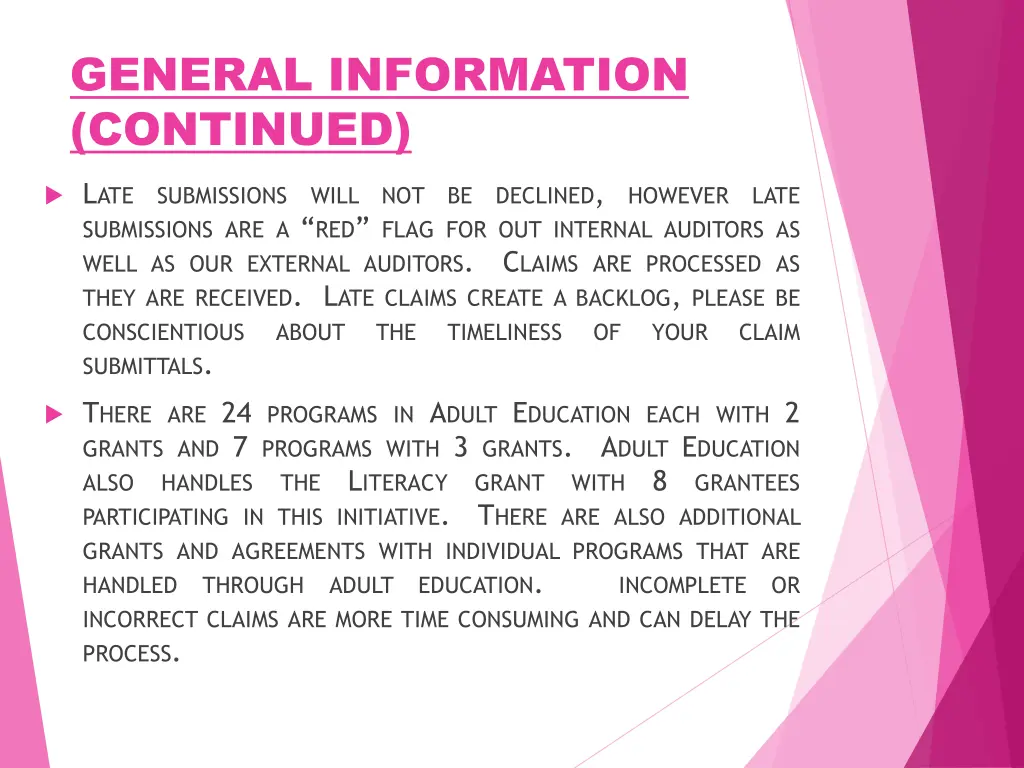 general information continued