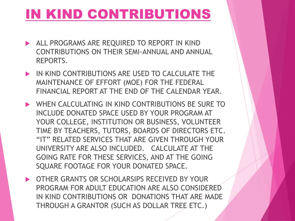 in kind contributions