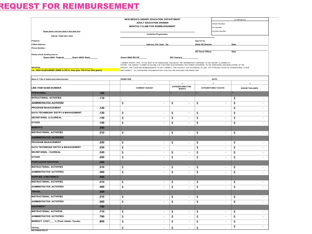 request for reimbursement