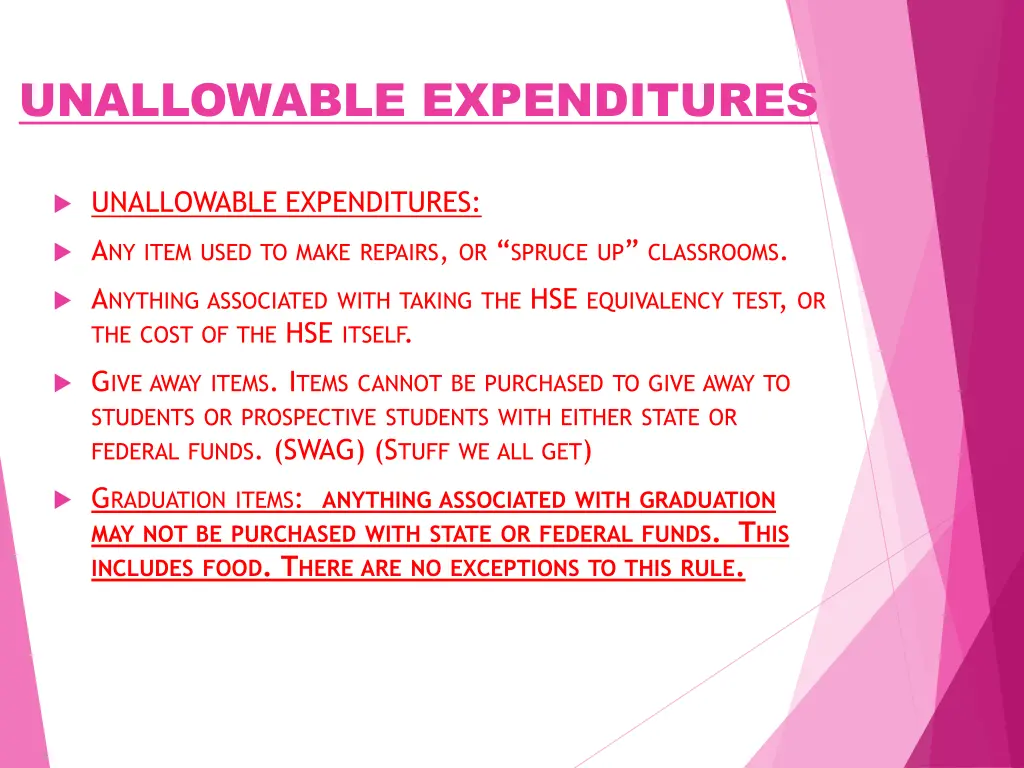 unallowable expenditures