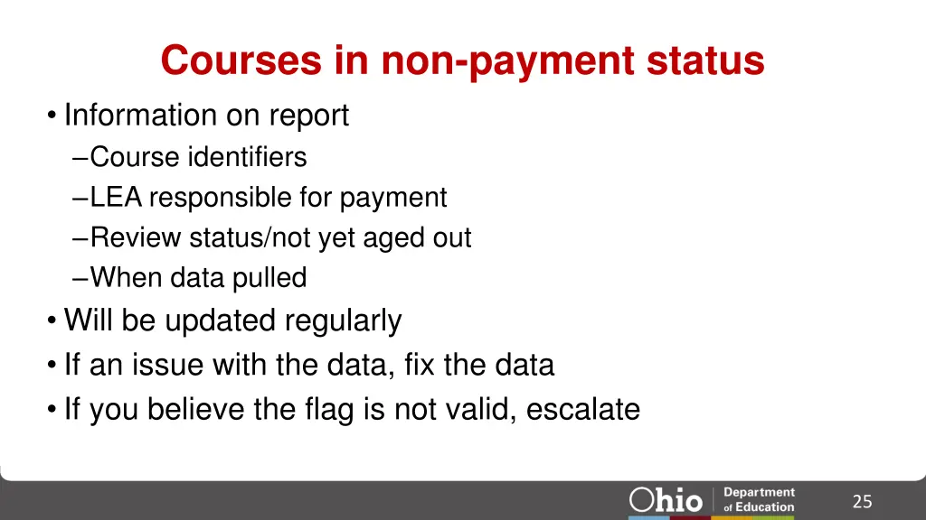 courses in non payment status information