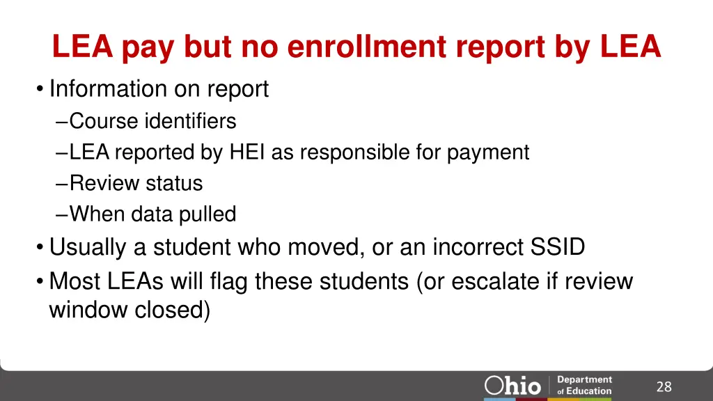 lea pay but no enrollment report