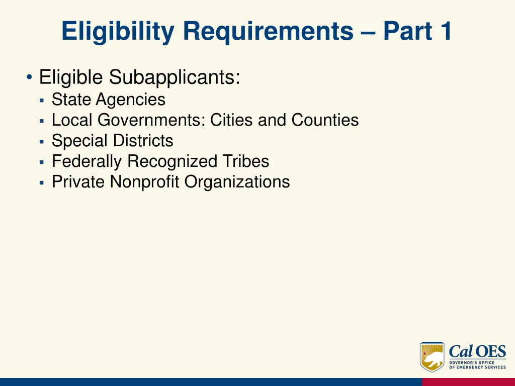 eligibility requirements part 1