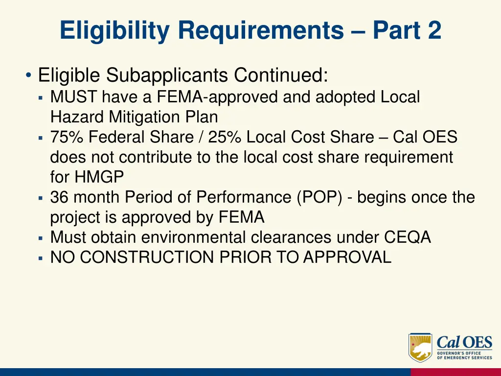 eligibility requirements part 2