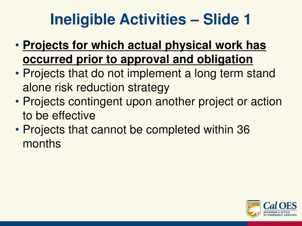 ineligible activities slide 1