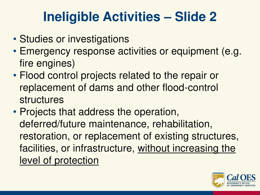 ineligible activities slide 2