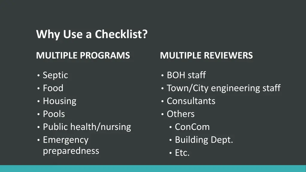 why use a checklist